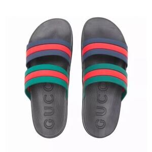 Gucci Agrado GRG 10/ US 10.5 Slides Multicolor Rubber Slip-On Sandals NIB